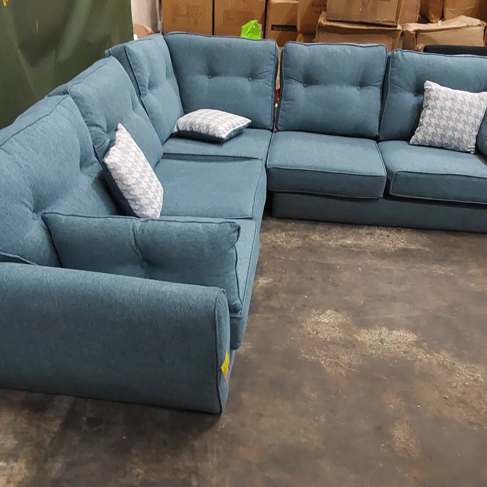 QUALITY DESIGNER L SHAPED SOFA BLUE FABRIC 