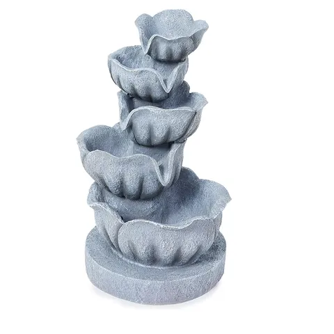 GARDEN STORIES 5 TIER 46CM TALL CASCADING LOTUS FOUNTAIN WITH LED LIGHTS