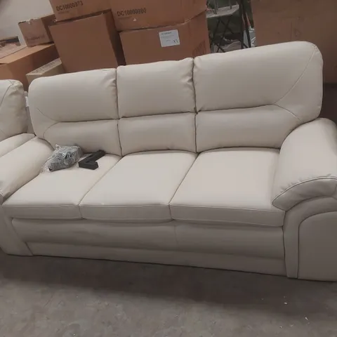 QUALITY DESIGNER BROMLEY FAUX LEATHER CREAM 4-SEATER SOFA