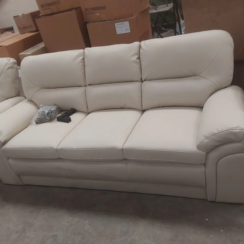 QUALITY DESIGNER BROMLEY FAUX LEATHER CREAM 4-SEATER SOFA
