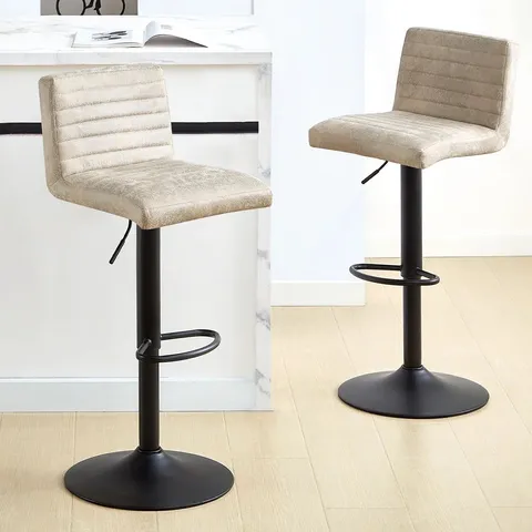 BOXED VINTAGE SUEDE UPHOLSTERED SWIVEL HEIGHT ADJUSTABLE BAR STOOL