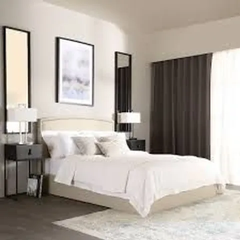 BRAND NEW BOXED ELDON OATMEAL FABRIC DOUBLE BED (3 BOXES)