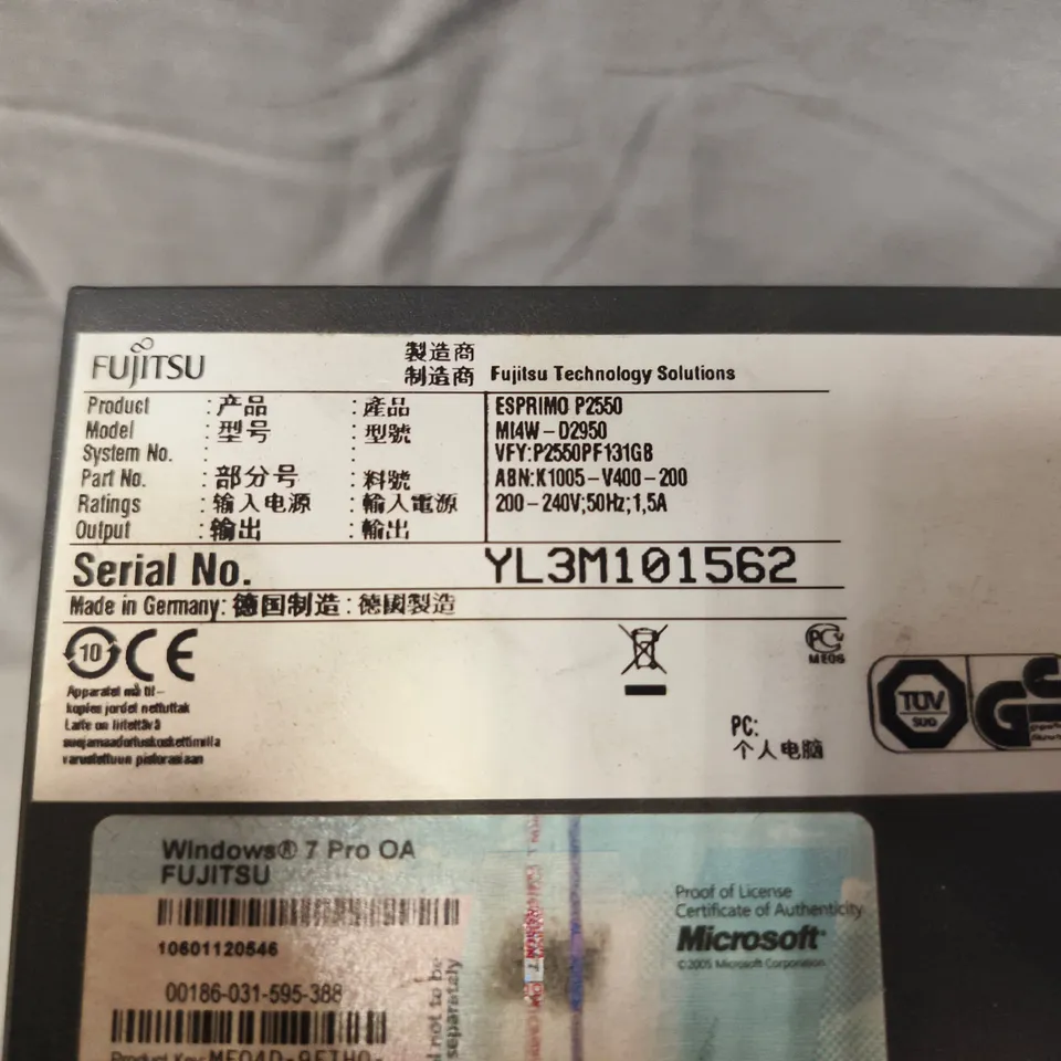 FUJITSU ESPRIMO P2550 DESKTOP PC TOWER – WINDOWS 7 PRO OA