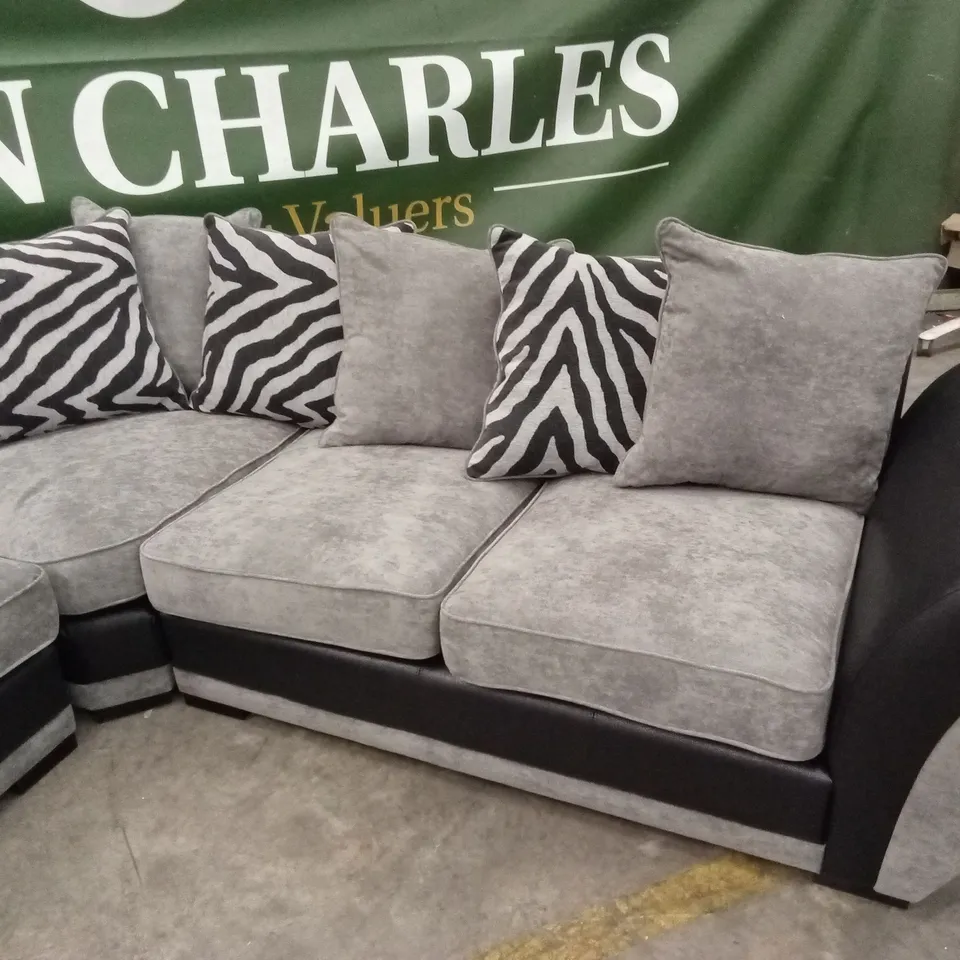 NOVA FABRIC/FAUX LEATHER CORNER GROUP SOFA - GREY/BLACK RRP £1249