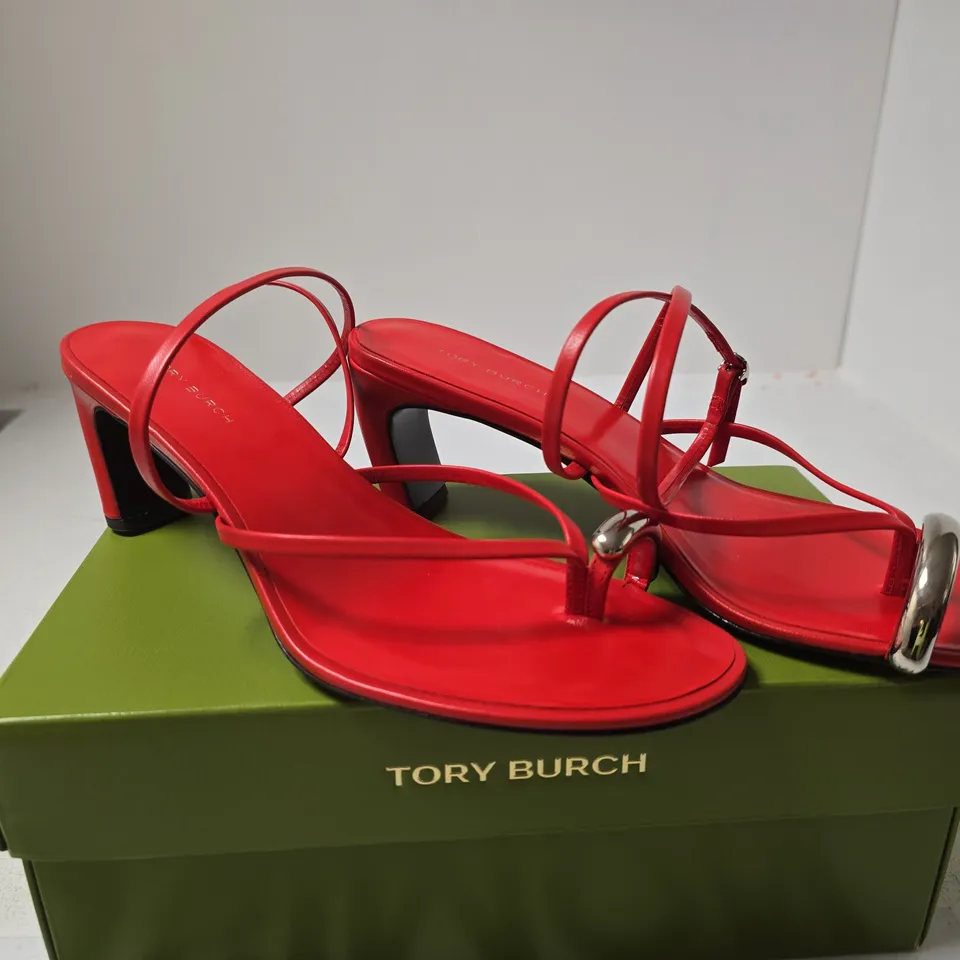TORY BURCH RED LEATHER SHOES – STRAPPY HEELS USA SIZE 6.5 BOXED