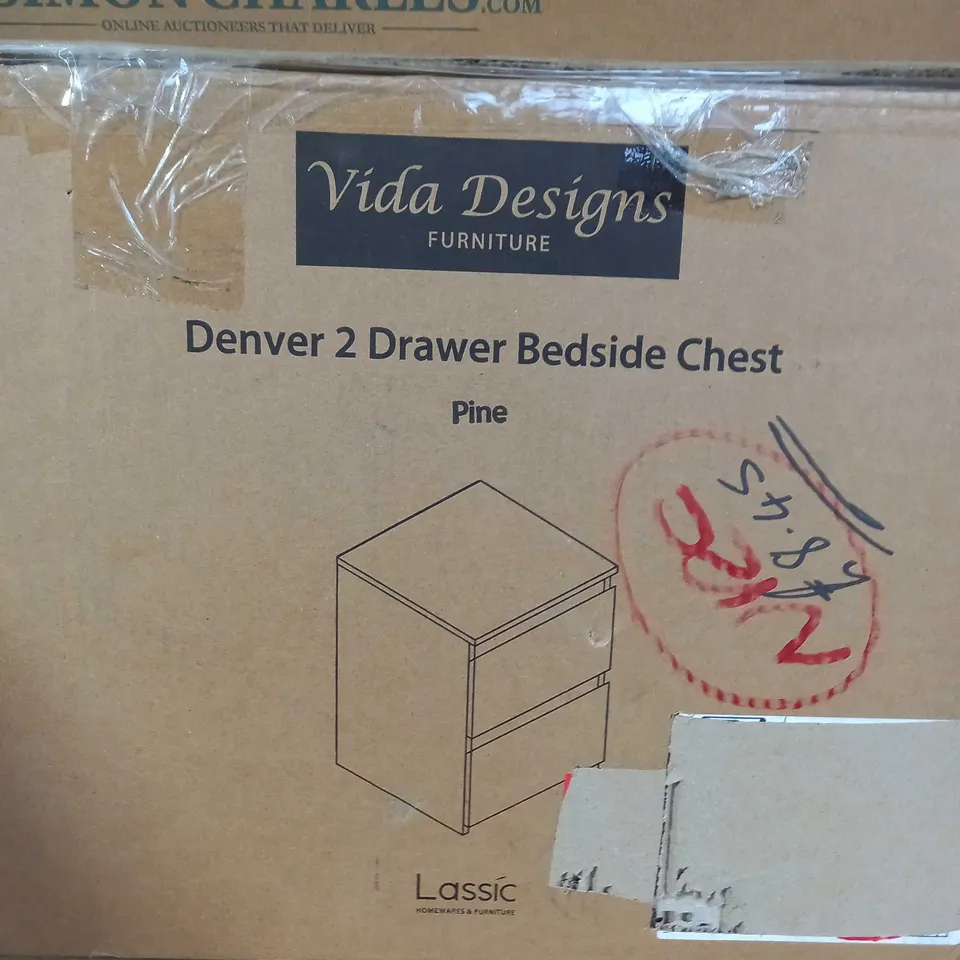 VIVA DESIGNS DENVER 2 DRAWER BEDSIDE CHEST PINE