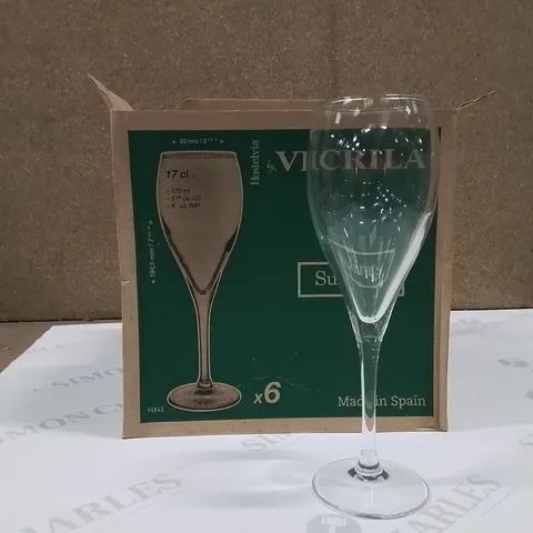 BOX CONTAINING 6 VICRILA 17CL CHAMPAGNE/WINE GLASSES
