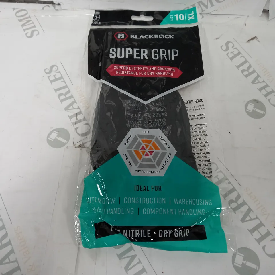 22 BLACKROCK SUPER GRIP GLOVES IN BLACK - SIZE 10 XL