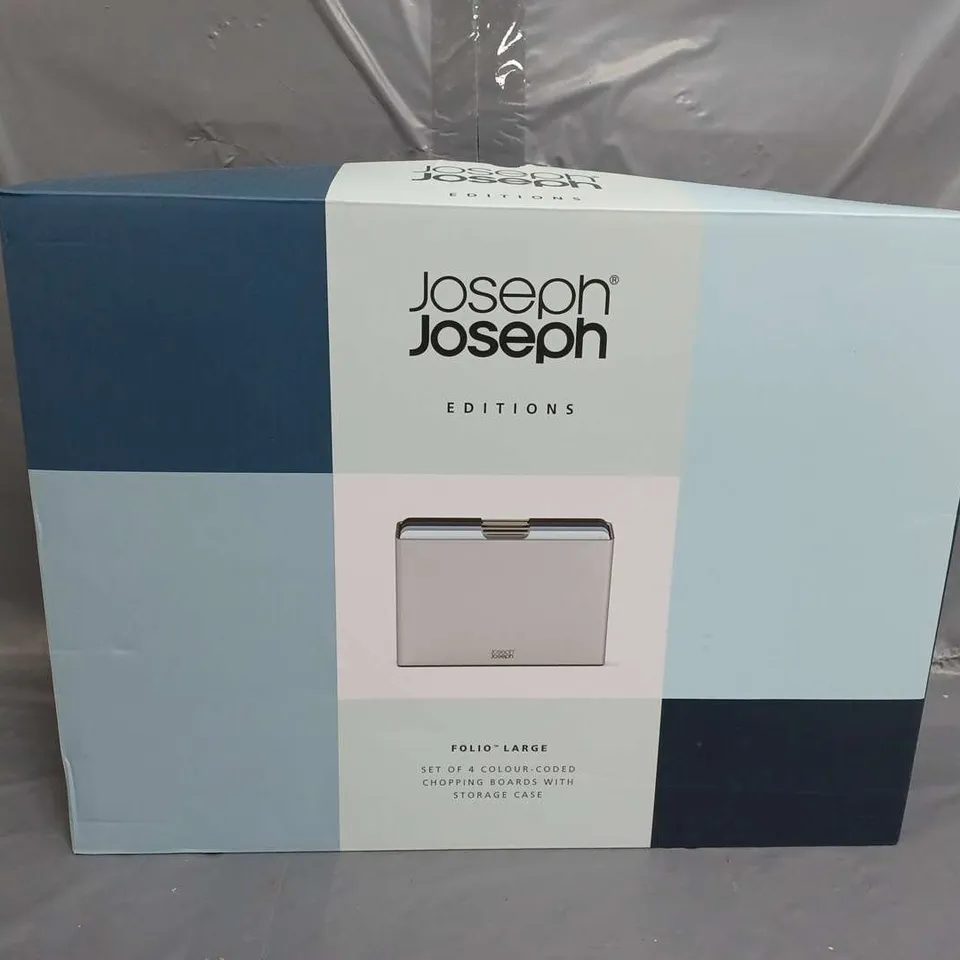 BOXED JOSEPH JOSEPH EDITIONS FOLIO LARGE SET OF COLOUR-CODED CHOPPING BOARDS 