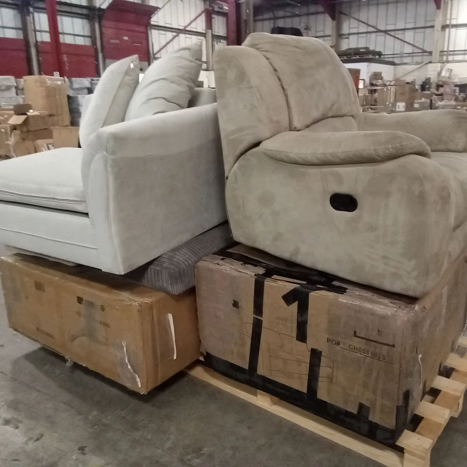 PALLET OF ASSORTED DESIGNER INCOMPLETE OR DAMAGED SOFA PARTS AND PIECES