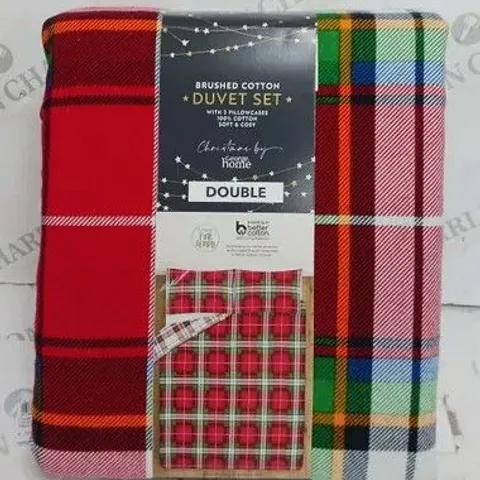 BRAND NEW BRUSHED COTTON CHEQUERED DOUBLE DUVET SET WITH 2 PILLOWCASES- 100% COTTON