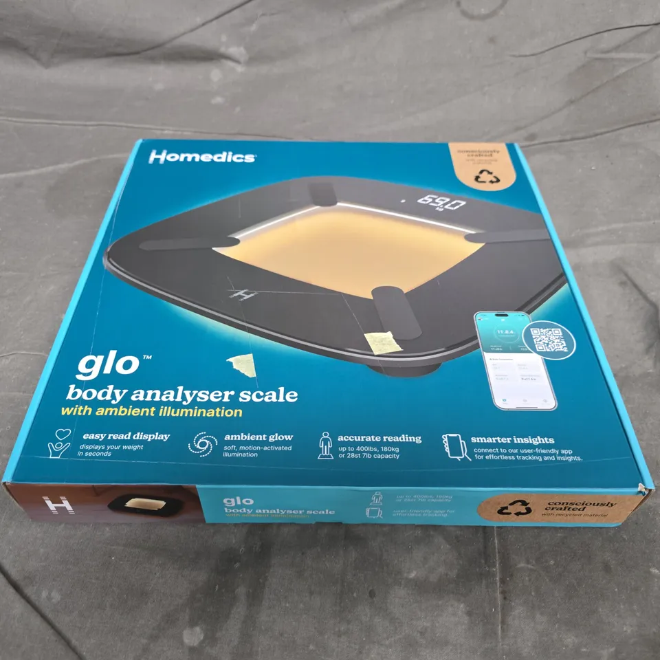 HOMEDICS GLO BODY ANALYSER SCALE WITH AMBIENT ILLUMINATION – BOXED