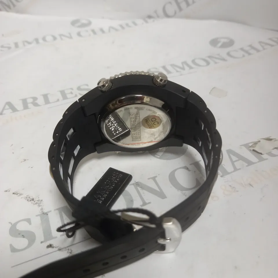 BOXED BARKERS OF KENSINGTON AERO SPORT BLACK RUBBER STRAP WATCH 