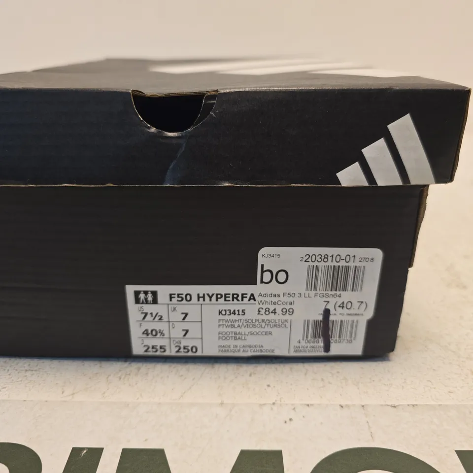 ADIDAS F50 HYPERFA SOCCER BOOTS – WHITE/CORAL, UK 7 (BOXED)