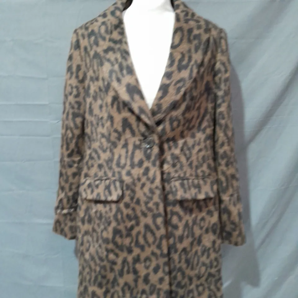 BODEN ANIMAL PRINT BUTTON FRONT LONGLINE COAT - UK 12R
