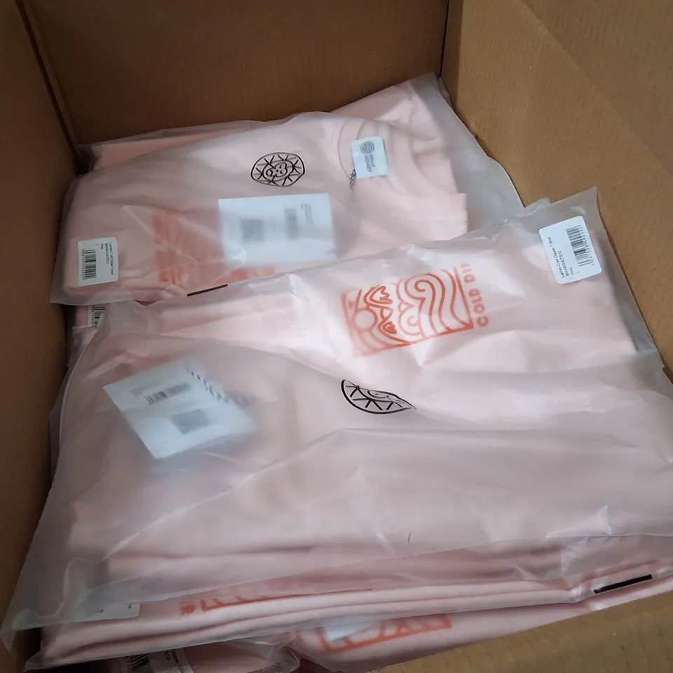 BOX CONTAINING APPROXIMATELY 38 BRASS MONKEY LADIES PINK COLD DIPPER T-SHIRT, SIZE L