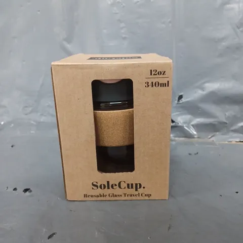BOXED SOLECUP 340ML GLASS TRAVEL CUP - GREY/PINK