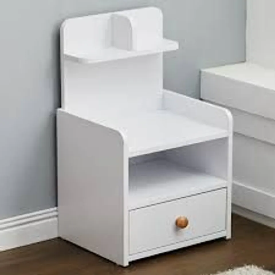 BOXED SPACE SAVING BEDSIDE TABLE WITH DRAWER AND OPEN SHELF