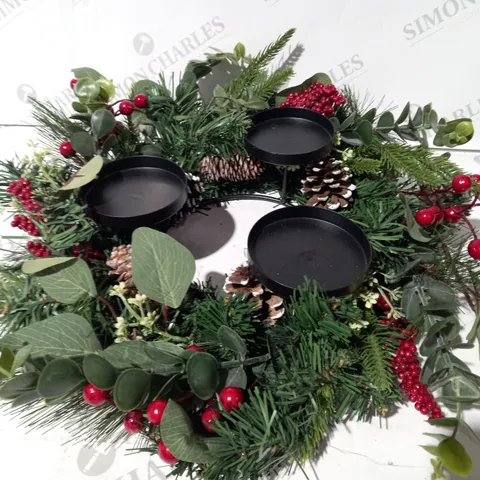 BOXED HOME REFLECTIONS 3 IN 1 FLAMELESS CANDLE WITH WREATH SET RED BERRY