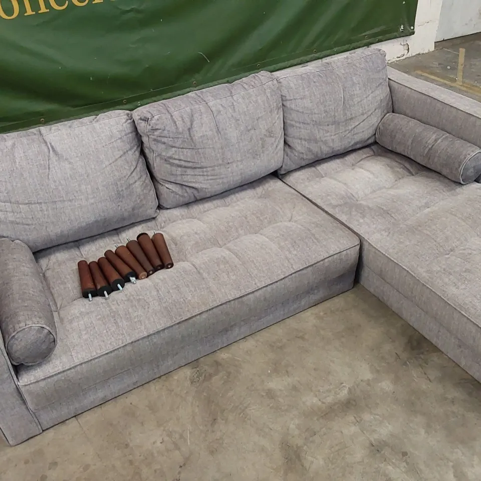 QUALITY DESIGNER FABRIC UPHOLSTERED CHAISE SOFA - GREY