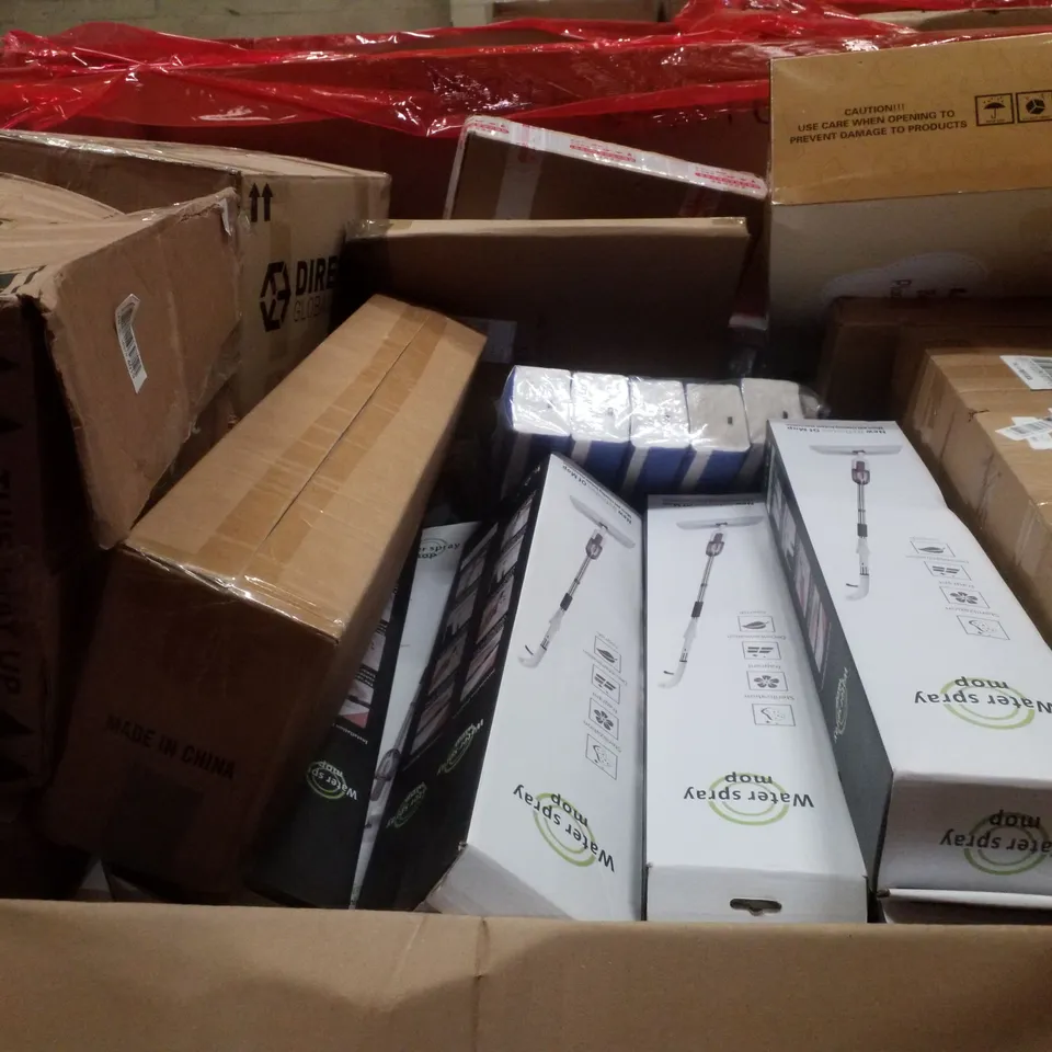 PALLET CONTAINING ASSORTED PRODUCTS INCLUDING DOG BED, WATER SPRAY MOP, DANCE MAT CAMERA GAME & OVERBED TABLE