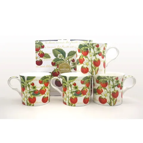 BOXED STRAWBERRIES BONE CHINA MUG