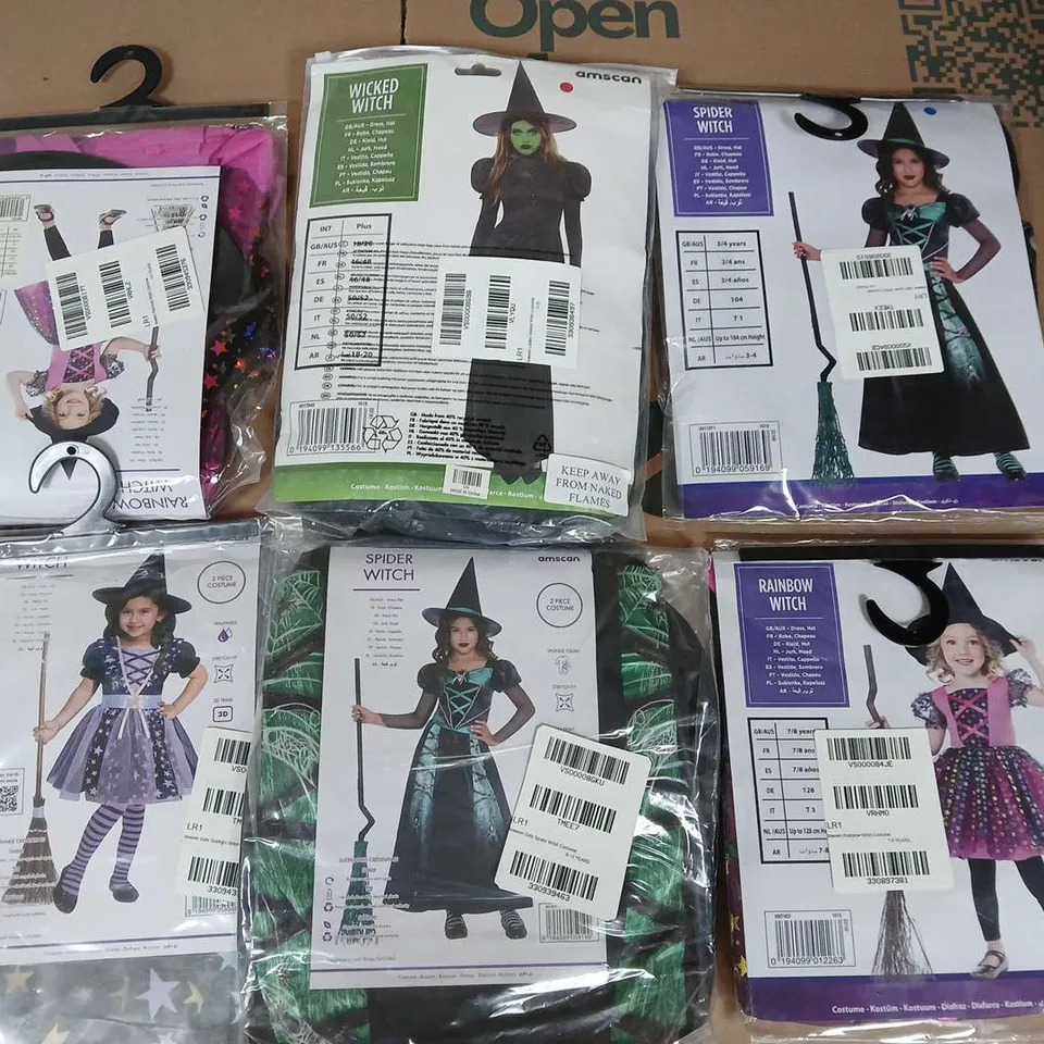 LOT OF 12 ASSORTED WITCH THEMED FANCY DRESS COSTUMES - VARIOUS SIZES