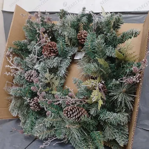 FROSTED CONE WREATH PRE LIT