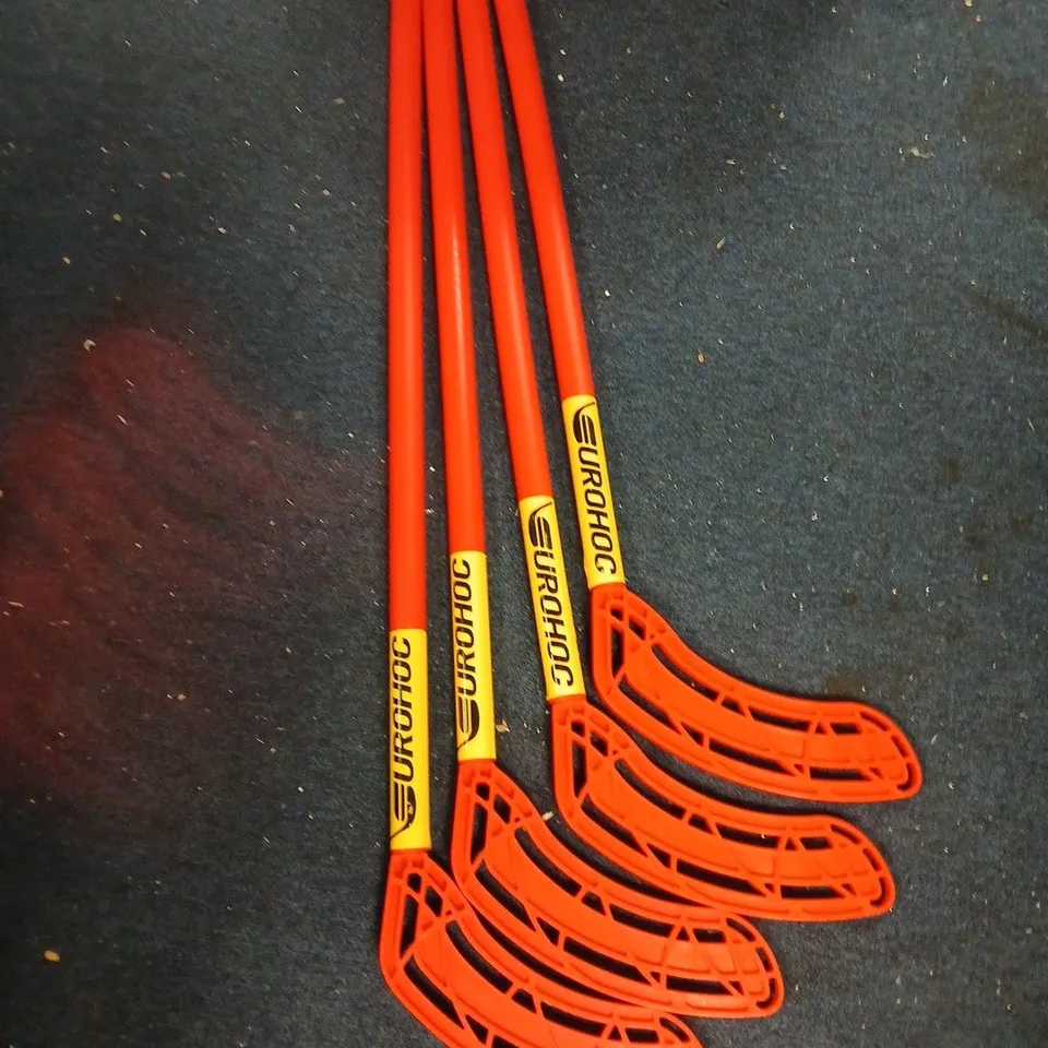 LOT OF 4 EUROHOC 3FT RED PLASTIC HOCKEY STICKS