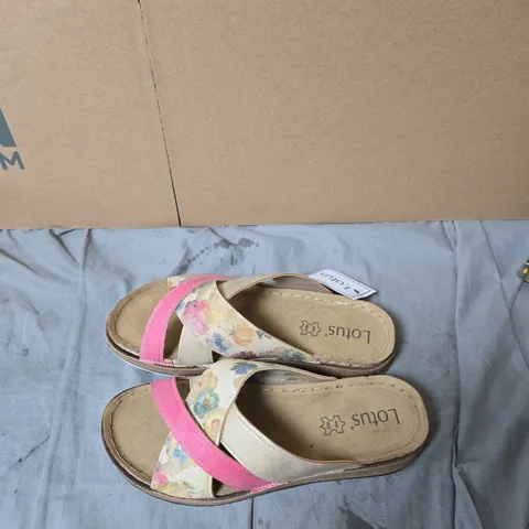 LOTUS FLORAL SANDALS – WOMEN’S OPEN-TOE SLIP-ONS, UK 6 (EU 39), PINK/FLORAL STRAPS