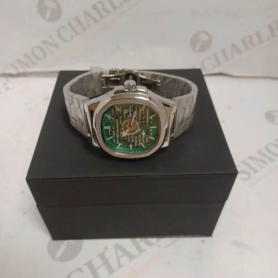 MENS VONLANTHEN AUTOMATIC WATCH – SKELETON DIAL – STAINLESS STEEL STRAP – GLASS EXHIBITION BACK CASE 
