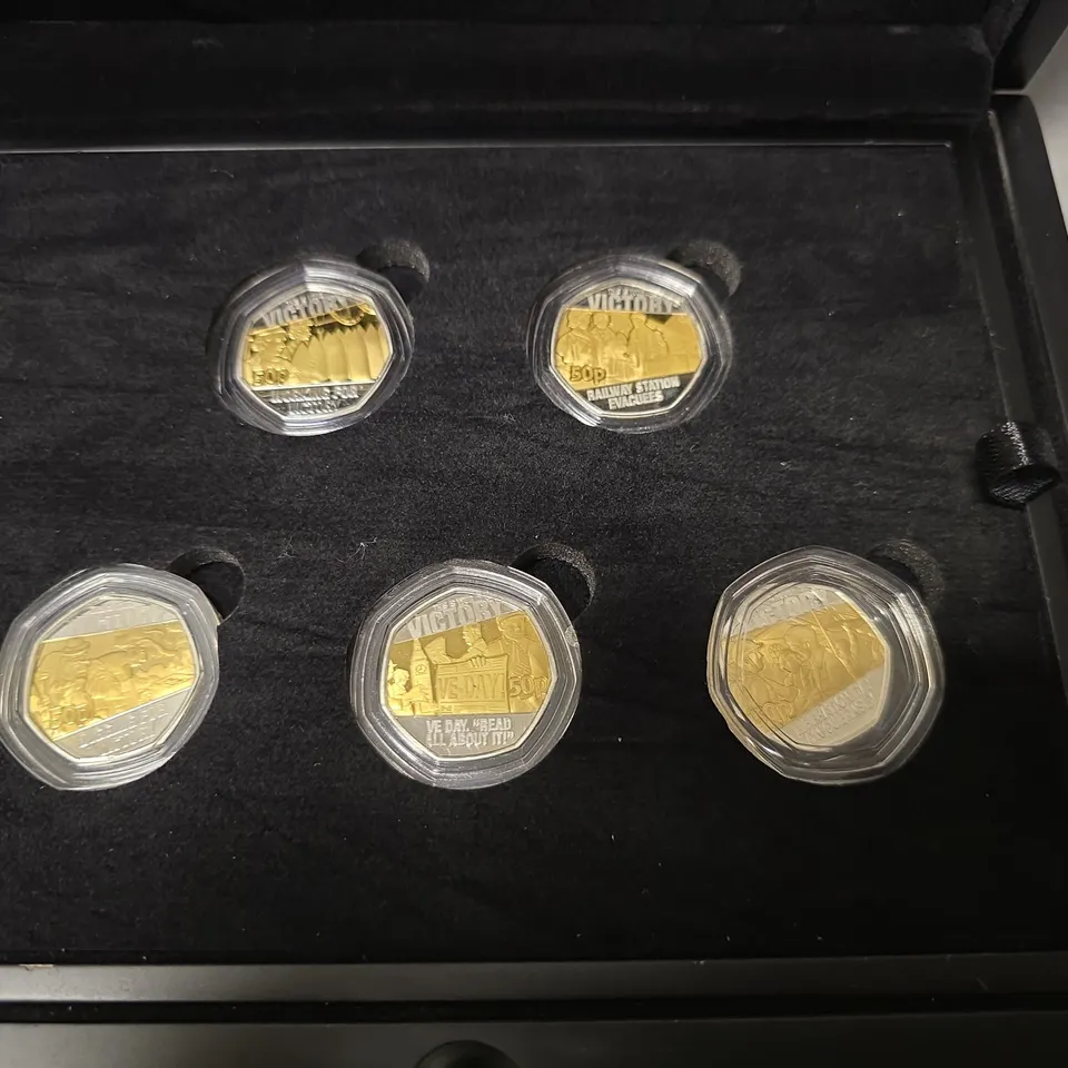 OFFICIAL BRITISH ISLES COINS VE DAY 80TH ANNIVERSARY SILVER PROOF FIFTY PENCE COIN SET