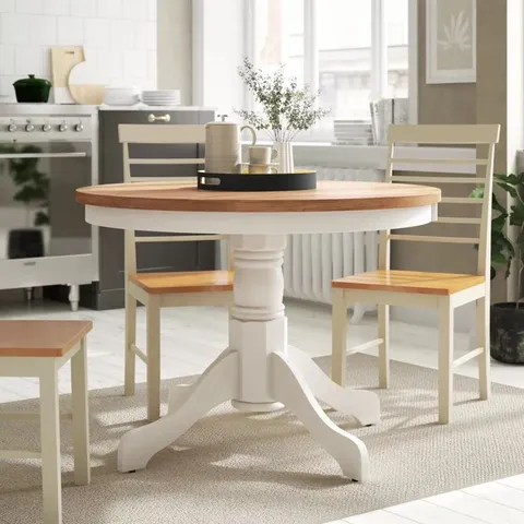 BOXED CONKLIN SOLID OAK PEDESTAL DINING TABLE - OAK/IVORY (2 BOXES)