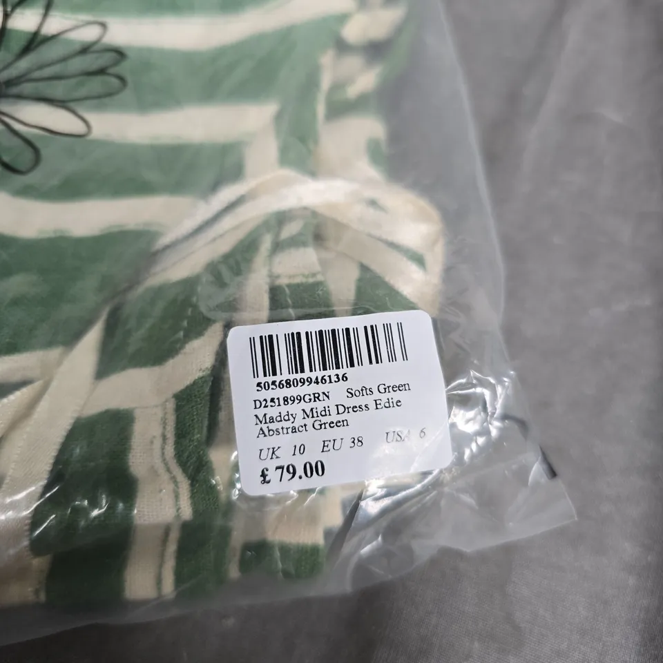 NOBODY'S CHILD MADDY MIDI DRESS EDIE – ABSTRACT GREEN, UK 10 (EU 38, US 6)