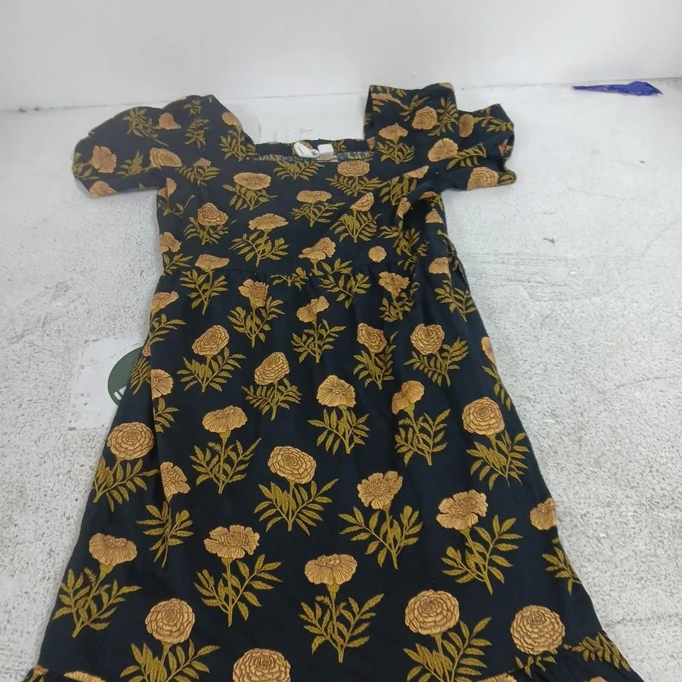 JOANIE FLORAL PRINT MAXI DRESS – NAVY WITH GOLD FLOWERS (WOMEN'S CLOTHING) SIZE 12