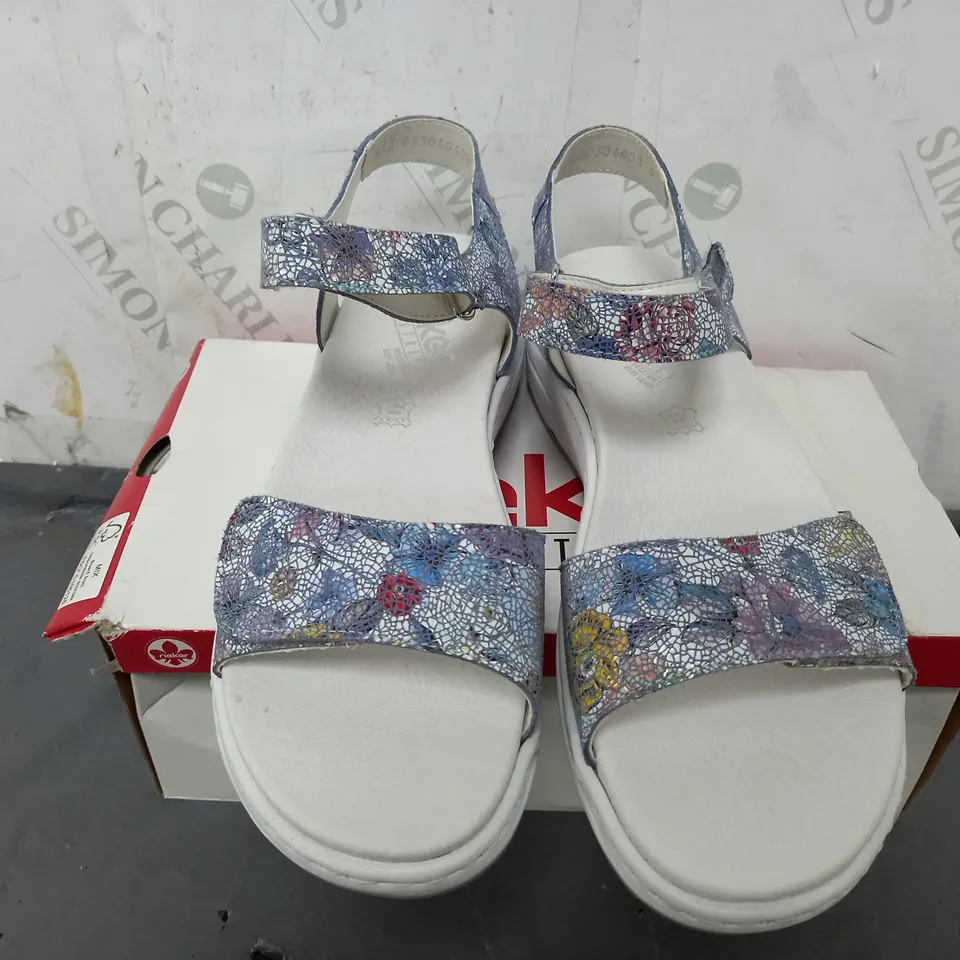 BOXED RIEKER FLORAL DESIGN SANDALS IN WHITE/BLUE MULTI - EU 41