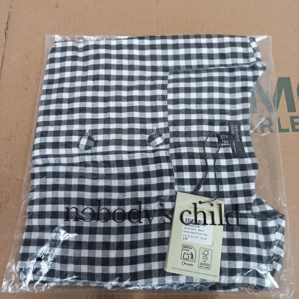 NOBODY'S CHILD SAMMIE BUTTON FRONT TANK TOP - GINGHAM CHECK, UK 12 