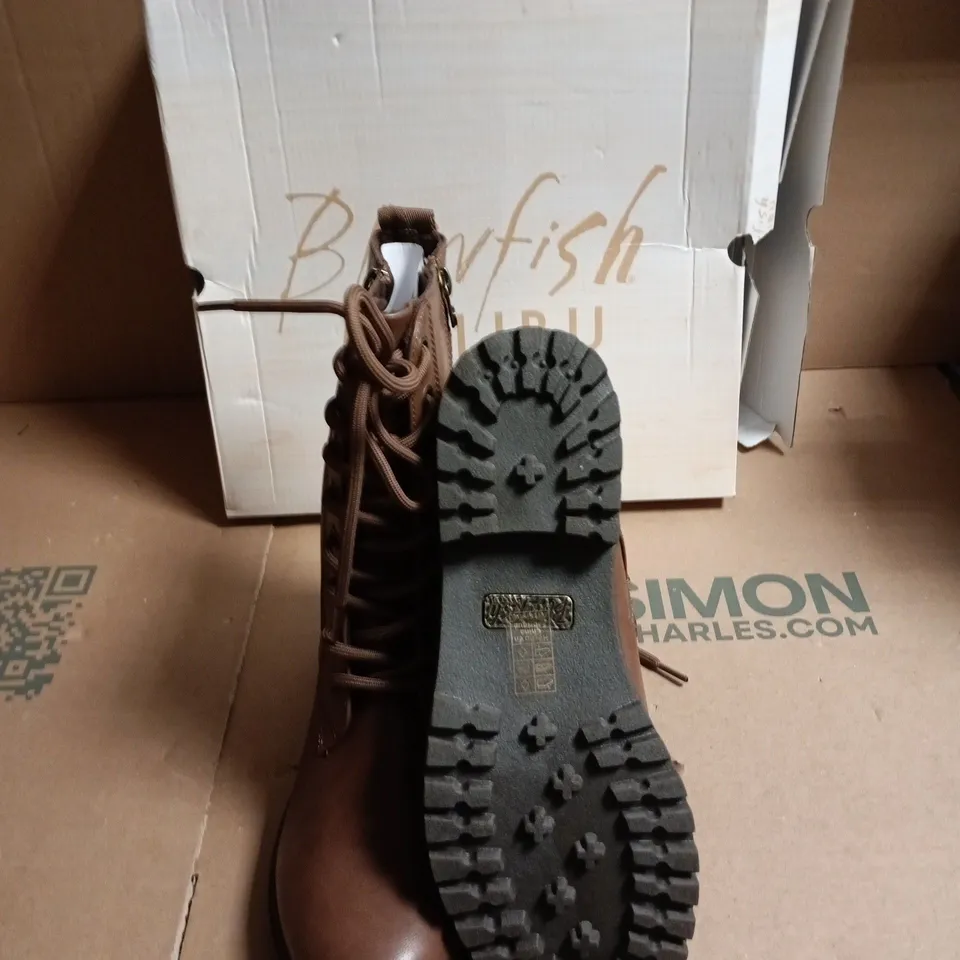 BLOWFISH MALIBU BROWN LEATHER LACE-UP ANKLE BOOT, SIDE ZIP – WOMEN'S, BOXED - UK SIZE 6