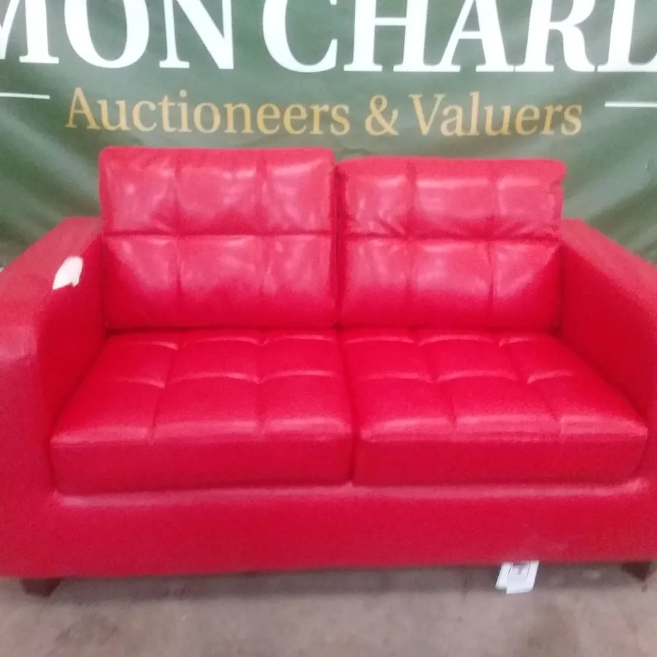 QUALITY DESIGNER SLF 2 SEATER SOFA - RED LEATHER