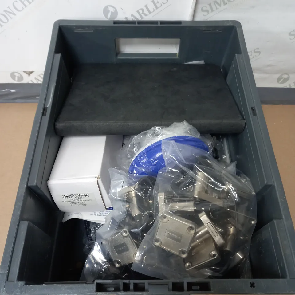 TOTE OF APPROX 10 HOUSEHOLD ITEMS TOO INCLUDE TABLET CASES , GLASSES , LOCKS 