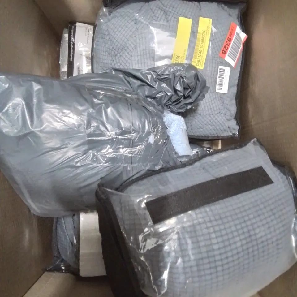 BOX OF APPROXIMATELY 10 ASSORTED ITEMS TO INCLUDE- DECONOVO CURTAINS,   EMBELLISHED DUVET SET , DOUBLE DUVET SET 