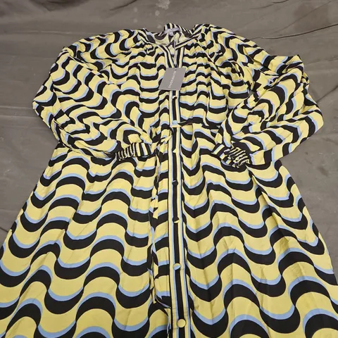 OLIVER BONAS YELLOW WAVE GEO MIDAXI DRESS - SIZE 12