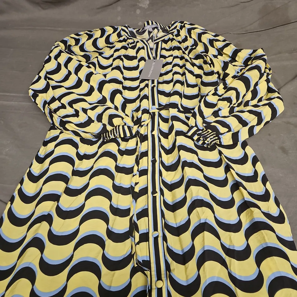 OLIVER BONAS YELLOW WAVE GEO MIDAXI DRESS - SIZE 12
