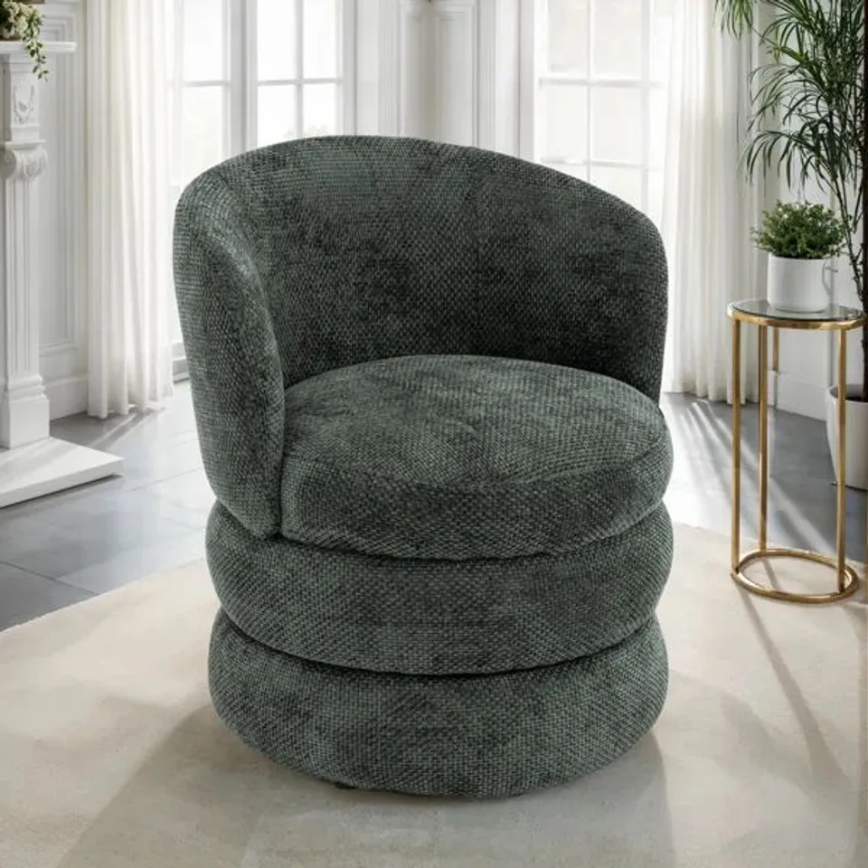 BOXED 17 STORIES UPHOLSTERED SWIVEL BARREL CHAIR - GREEN (1 BOX)