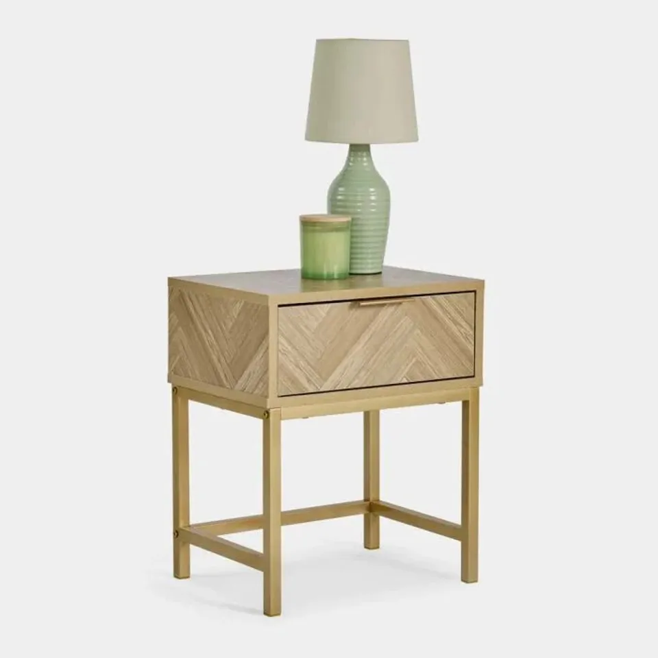 BOXED VONHAUS DUCIE HERRINGBONE BEDSIDE TABLE