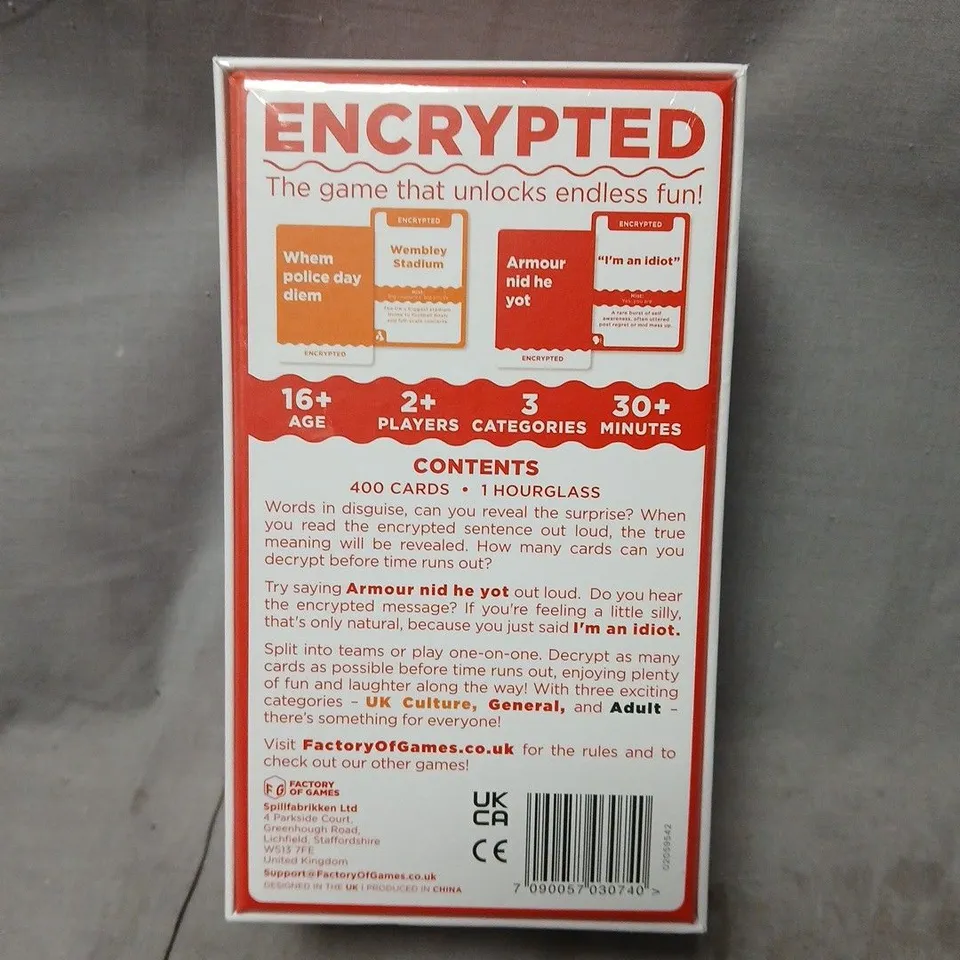 SEALED ENCRYPTED THE PARTY GAME BY FACTORY OF GAMES