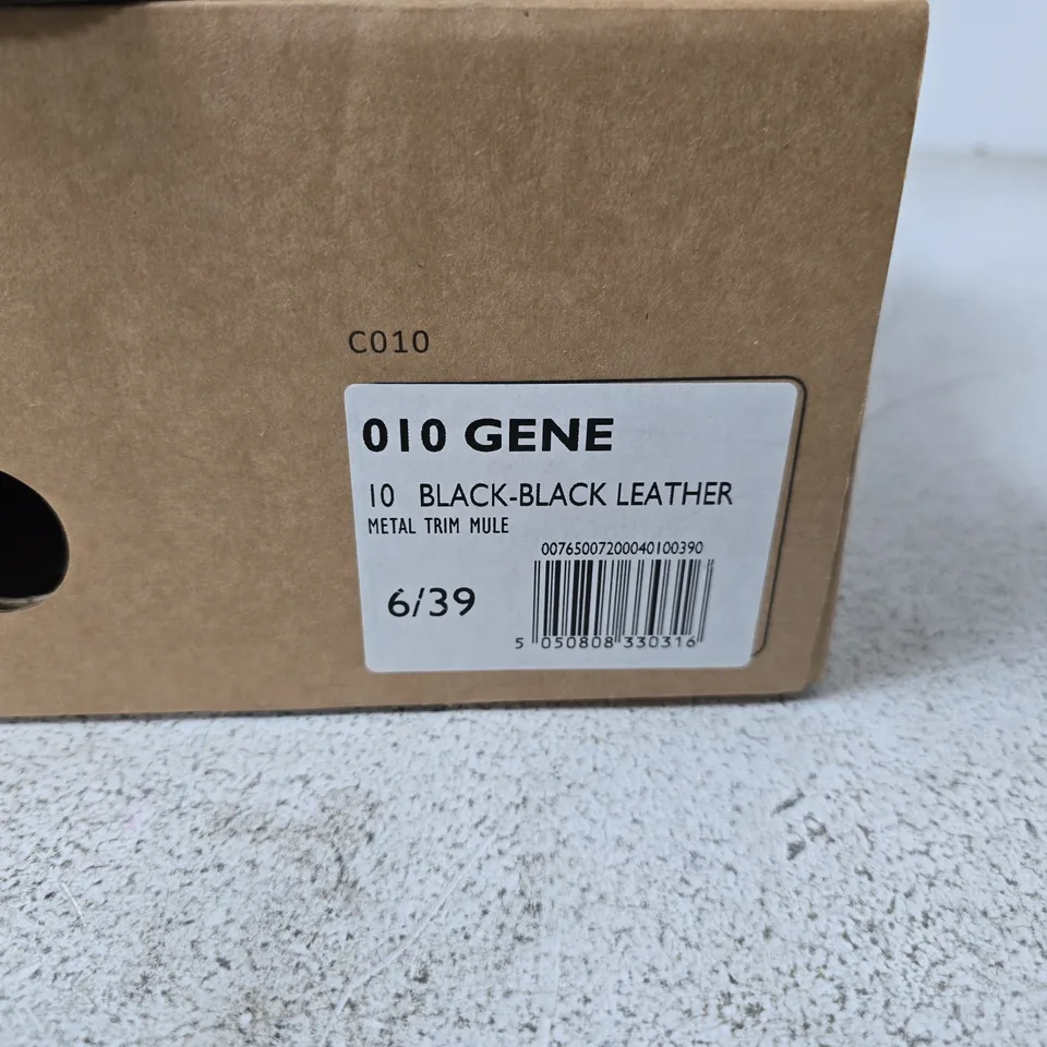 DUNE LONDON GENE BLACK LEATHER MULES WITH METAL TRIM – UK 6 (EU 39)