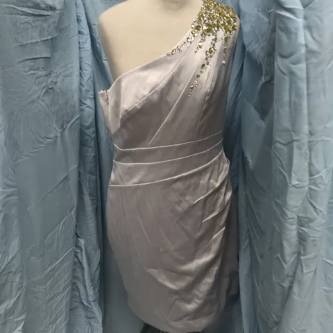 JANE NORMAN PALE GREY ONE-SHOULDER JEWEL-EMBELLISHED DRESS β UK 14 (EU 40)