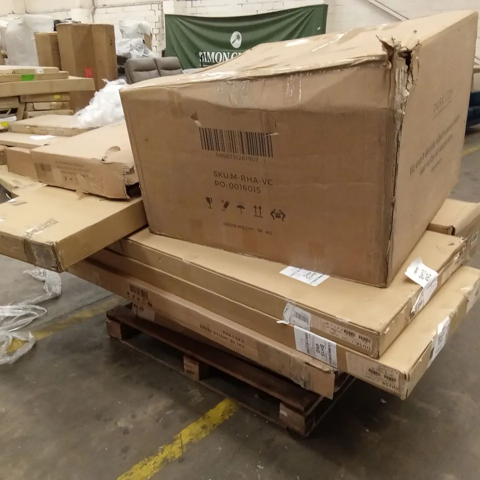PALLET OF ASSORTED INCOMPLETE DUSK FURNITURE PARTS AND PIECES 
