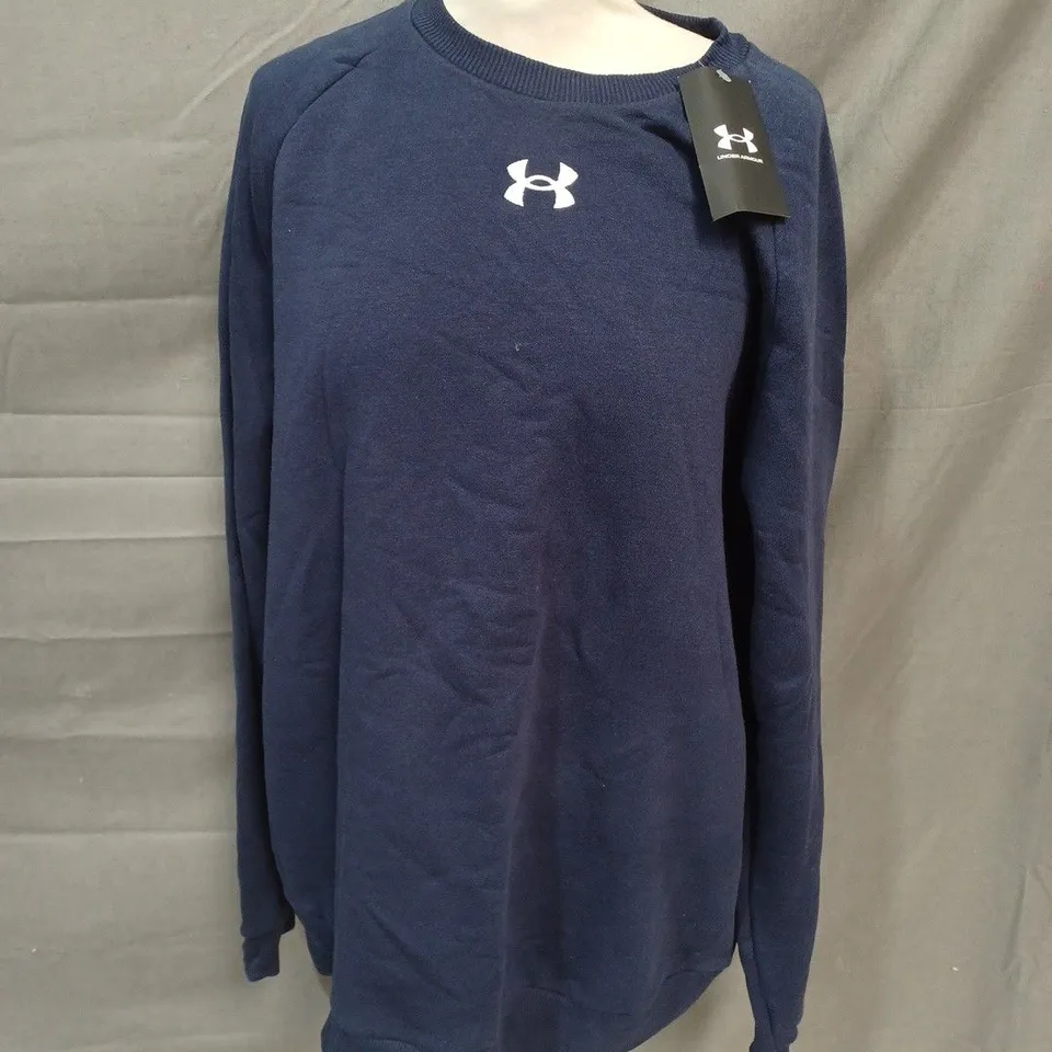 UNDER ARMOUR RIVAL CREW JUMPER IN NAVY - LARGE